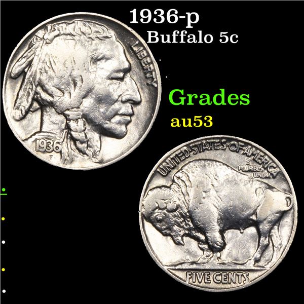 1936-p Buffalo Nickel 5c Grades Select AU