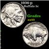 1936-p Buffalo Nickel 5c Grades Select AU