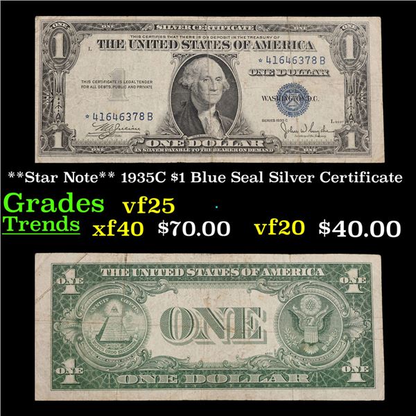 **Star Note** 1935C $1 Blue Seal Silver Certificate Grades vf+