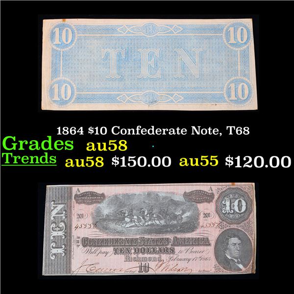 1864 $10 Confederate Note, T68 Grades Choice AU/BU Slider
