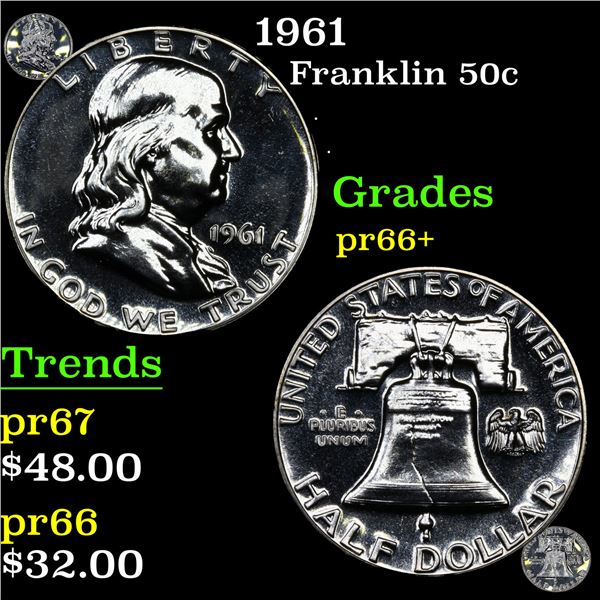 Proof 1961 Franklin Half Dollar 50c Grades GEM++ Proof