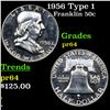 Image 1 : Proof 1956 Type 1 Franklin Half Dollar 50c Grades Choice Proof