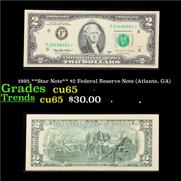 1995 **Star Note** $2 Federal Reserve Note (Atlanta, GA) Grades Gem CU