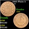 Image 1 : 1865 Plain 5  Two Cent Piece 2c Grades vf+