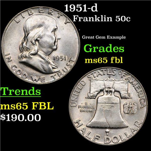 1951-d Franklin Half Dollar 50c Grades GEM FBL