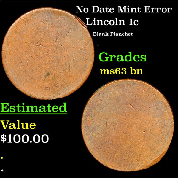 No Date Lincoln Cent Mint Error 1c Grades Select Unc BN