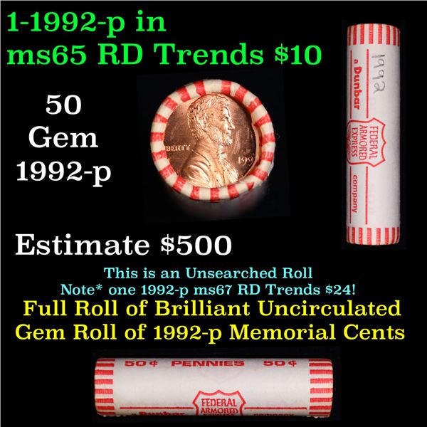 Shotgun Lincoln 1c roll, 1992-p 50 pcs Dunbar Wrapper.