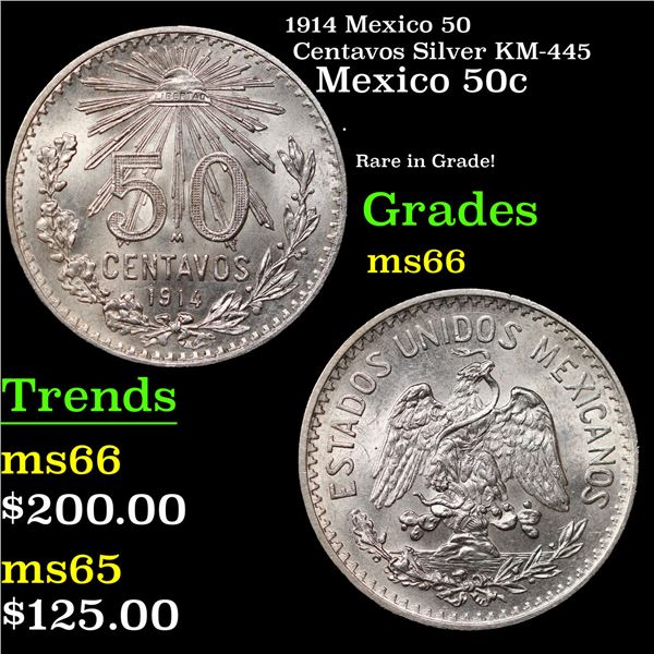 1914 Mexico 50 Centavos Silver KM-445 Grades GEM+ Unc