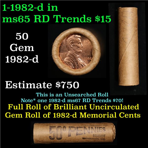Shotgun Lincoln 1c roll, 1982-d 50 pcs Brandt Wrapper.