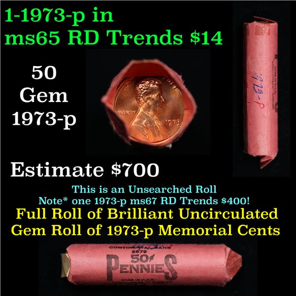 Lincoln 1c roll, 1973-p 50 pcs Vintage "Steel-Strong" Tubular Wrapper.