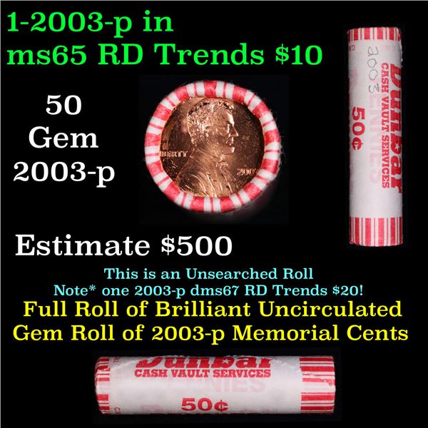 Shotgun Lincoln 1c roll, 2003-p 50 pcs Dunbar Wrapper.