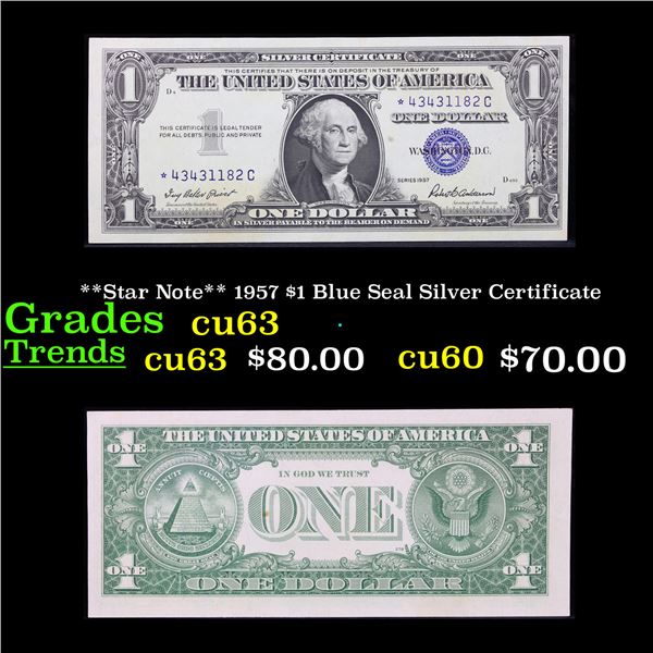 **Star Note** 1957 $1 Blue Seal Silver Certificate Grades Select CU