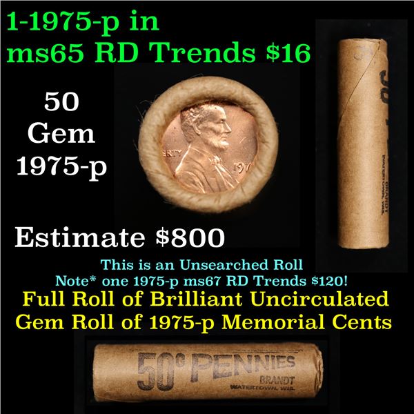Shotgun Lincoln 1c roll, 1975-p 50 pcs Brandt Wrapper.