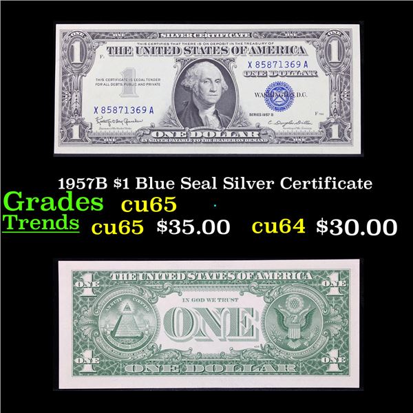1957B $1 Blue Seal Silver Certificate Grades Gem CU