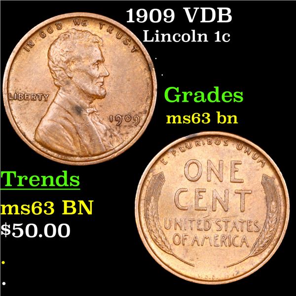 1909 VDB Lincoln Cent 1c Grades Select Unc BN