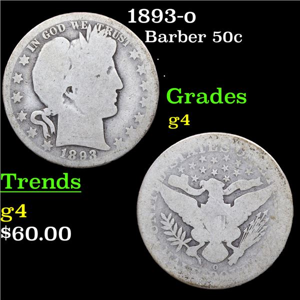 1893-o Barber Half Dollars 50c Grades g, good