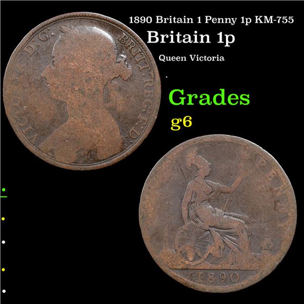 1890 Britain 1 Penny 1p KM-755 Grades g+