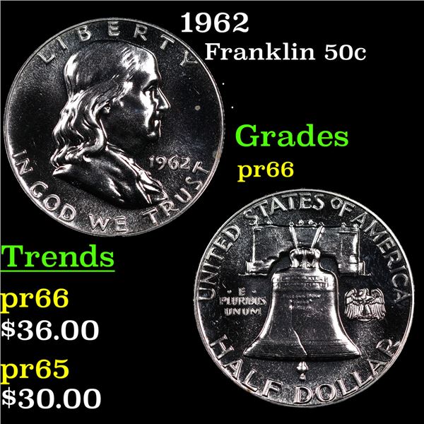 Proof 1962 Franklin Half Dollar 50c Grades GEM+ Proof