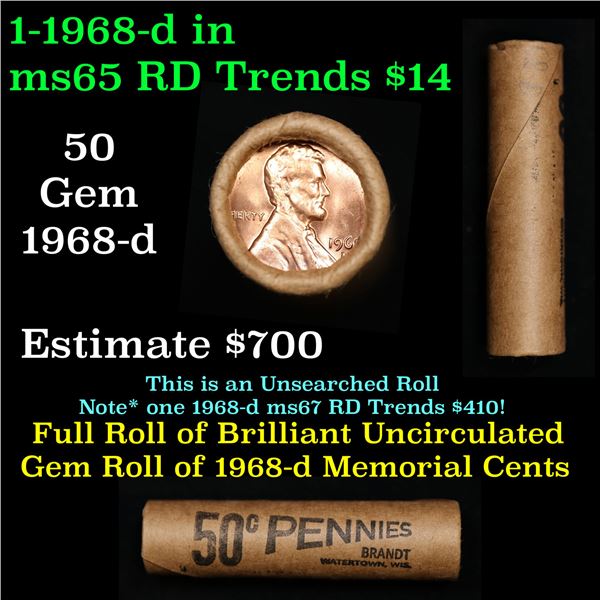 Shotgun Lincoln 1c roll, 1968-d 50 pcs Brandt Wrapper.