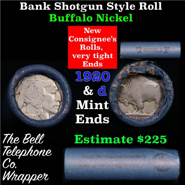 Buffalo Nickel Shotgun Roll in Old Bank Style 'Bell Telephone'  Wrapper 1920 & D Mint Ends.
