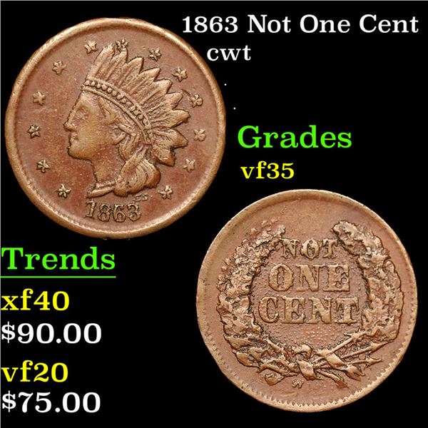 1863 Not One Cent Civil War Token 1c Grades vf++