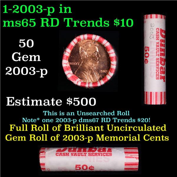 Shotgun Lincoln 1c roll, 2003-p 50 pcs Dunbar Wrapper.