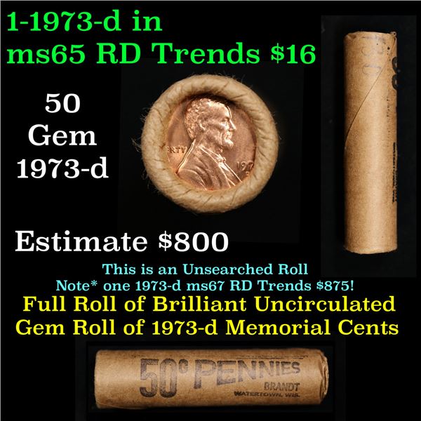 Shotgun Lincoln 1c roll, 1973-d 50 pcs Brandt Wrapper.