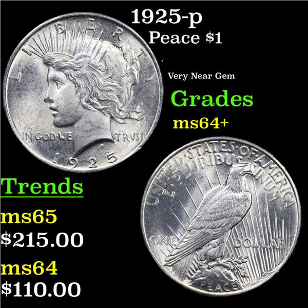 1925-p Peace Dollar $1 Grades Choice+ Unc