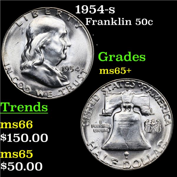 1954-s Franklin Half Dollar 50c Grades GEM+ Unc