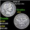 Image 1 : 1916-d Barber Quarter 25c Grades vf+