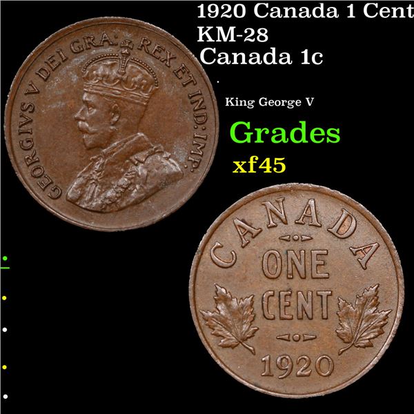 1920 Canada 1 Cent KM-28 Grades xf+