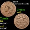 Image 1 : 1838 Coronet Head Large Cent 1c Grades vg+