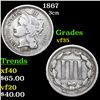 Image 1 : 1867 Three Cent Copper Nickel 3cn Grades vf++