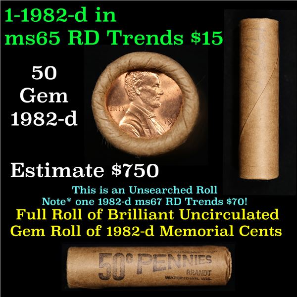 Shotgun Lincoln 1c roll, 1982-d 50 pcs Brandt Wrapper.