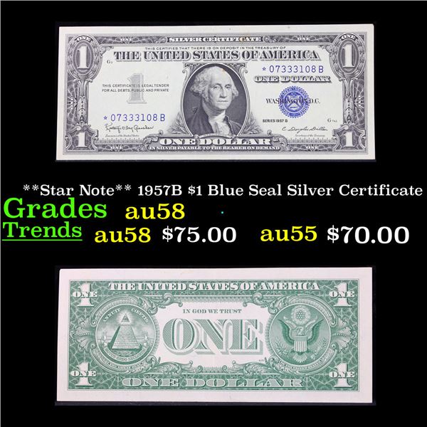 **Star Note** 1957B $1 Blue Seal Silver Certificate Grades Choice AU/BU Slider