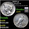 Image 1 : 1921-p Peace Dollar $1 Graded au53 By SEGS