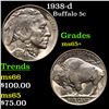 Image 1 : 1938-d Buffalo Nickel 5c Grades GEM+ Unc