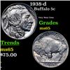 Image 1 : 1938-d Buffalo Nickel 5c Grades GEM Unc