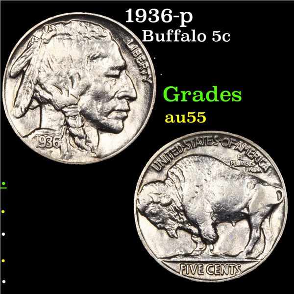 1936-p Buffalo Nickel 5c Grades Choice AU
