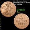 1824 German States HESSE-CASSEL 4 Heller Grades f+