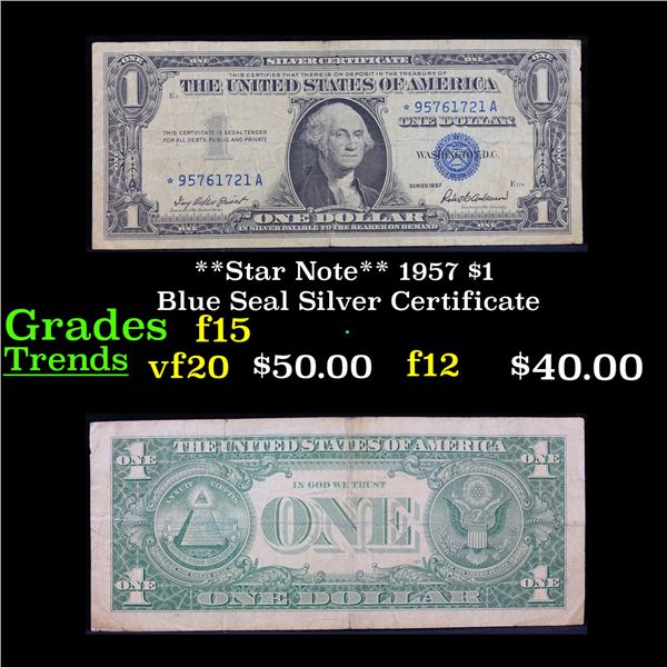 **Star Note** 1957 $1 Blue Seal Silver Certificate Grades f+