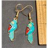 Image 1 : 19)  GOLD TONE WITH BLUE ENAMEL PARROT