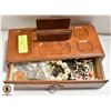 Image 1 : BROWN WOOD JEWELRY BOX WITH CONTENTS