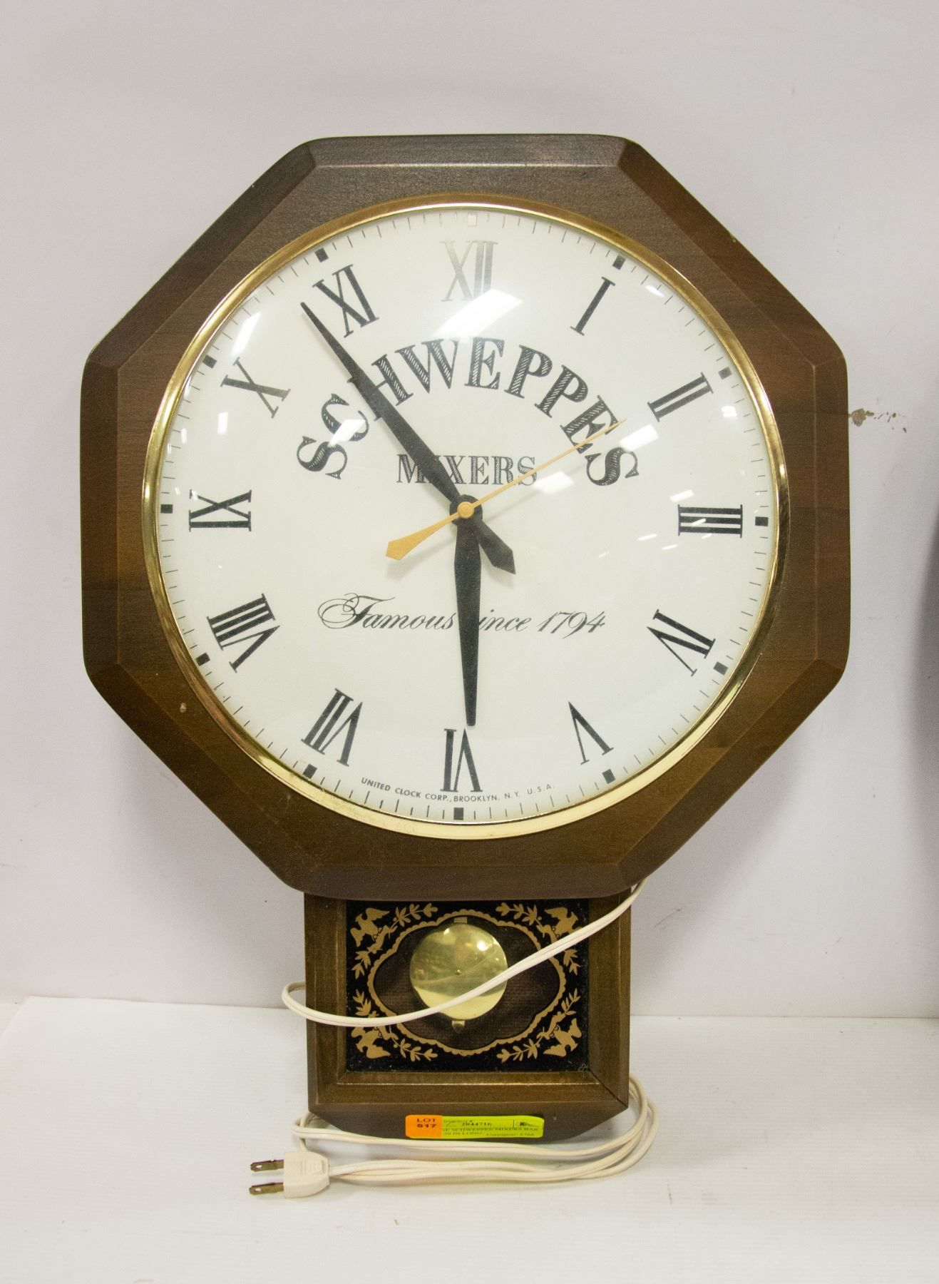 VINTAGE SCHWEPPES MIXERS BAR CLOCK 20 IN LONG
