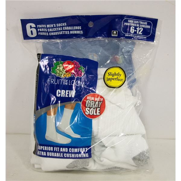 FRUIT OF THE LOOM MENS WHITE CREW SOCKS SIZE