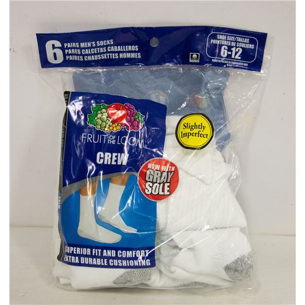 FRUIT OF THE LOOM MENS WHITE CREW SOCKS SIZE