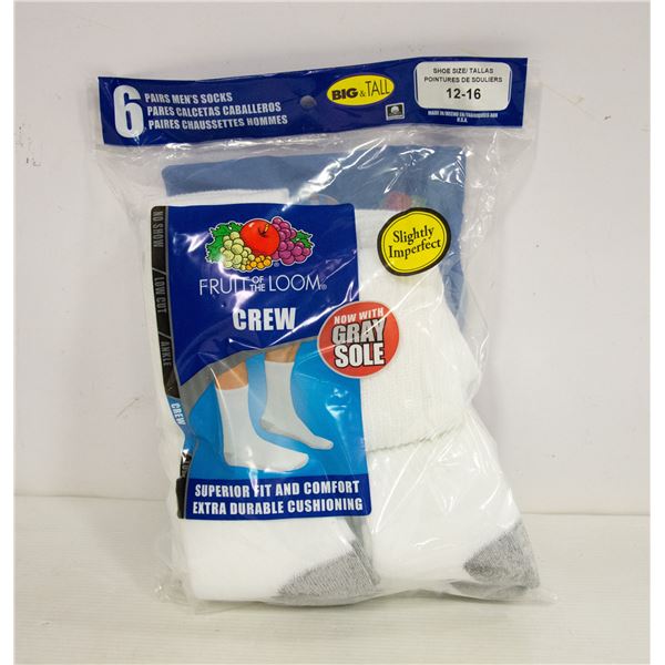 FRUIT OF THE LOOM MENS WHITE CREW SOCKS SIZE