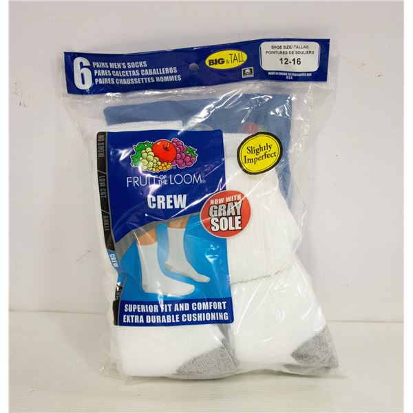 FRUIT OF THE LOOM MENS WHITE CREW SOCKS SIZE