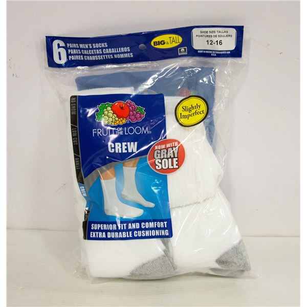 FRUIT OF THE LOOM MENS WHITE CREW SOCKS SIZE