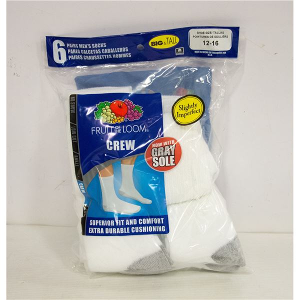 FRUIT OF THE LOOM MENS WHITE CREW SOCKS SIZE